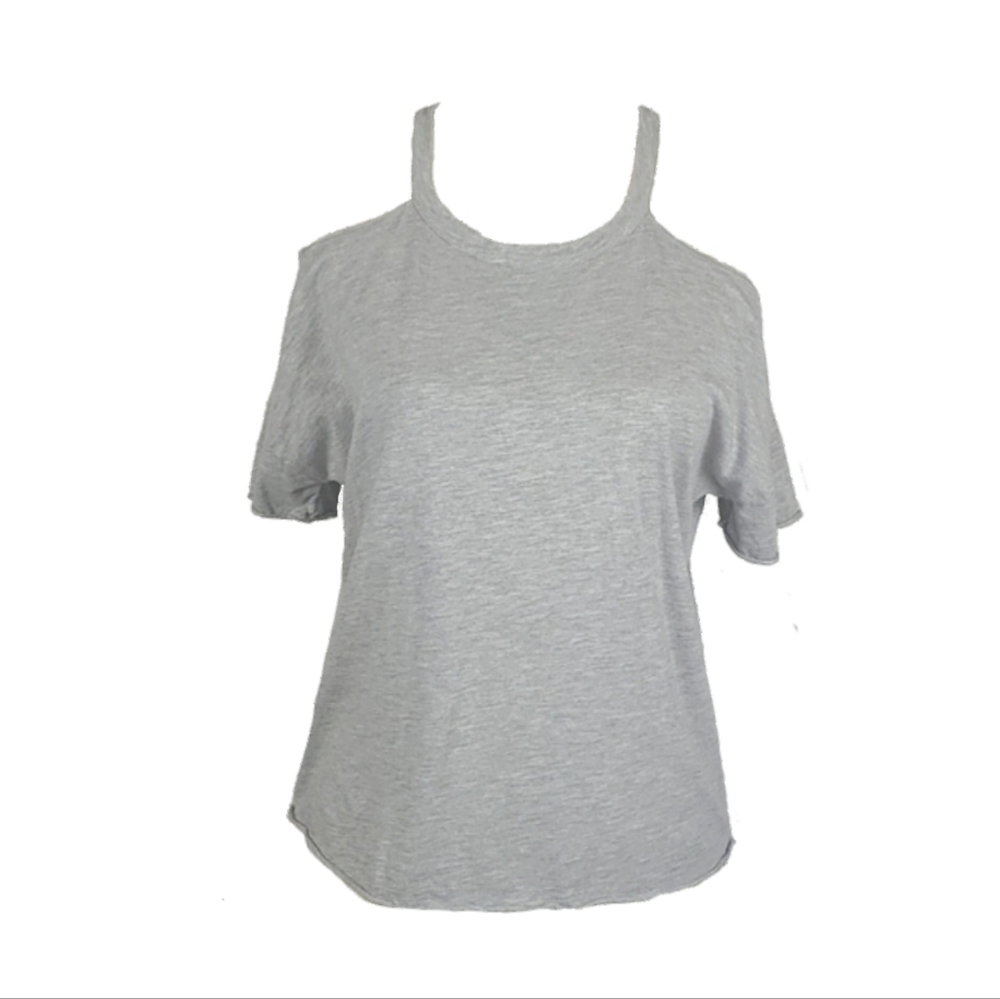 Topshop  Cold Shoulder Raw Hem Short Sleeve T-Shirt Top in Gray, Size 6